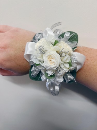 Silver/White Corsage Elastic Band