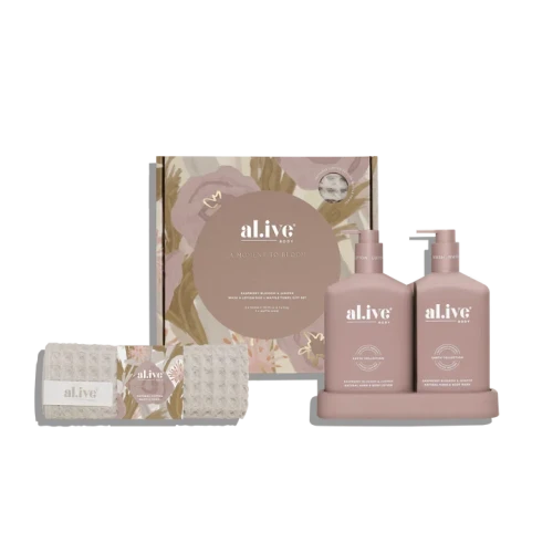 Wash & Lotion Duo + Waffle Towel Gift Set - Raspberry Blossom & Juniper