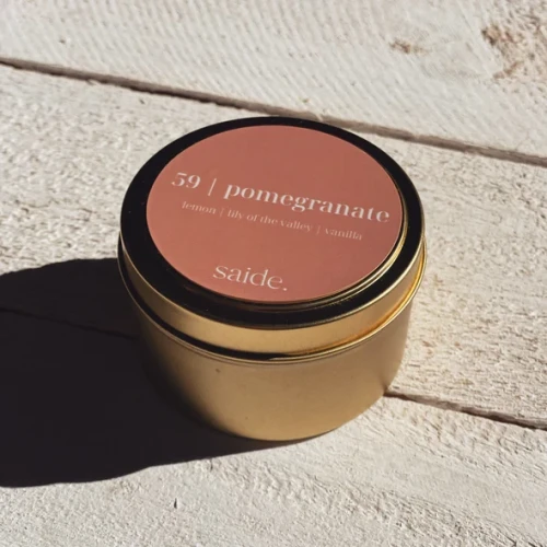 Saide #59 pomegranate tin soy candle